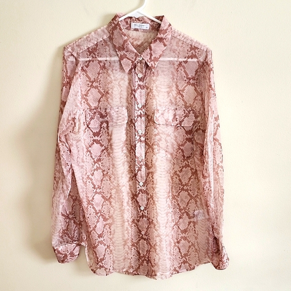 Equipment Femme Silk Pink Snake Print Shirt Python Semi Sheer Blouse Women Large - Picture 1 of 9